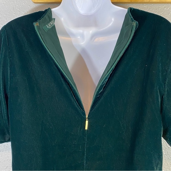 Lauren Ralph Lauren Dark Green Velvet Blouse - Picture 4 of 8